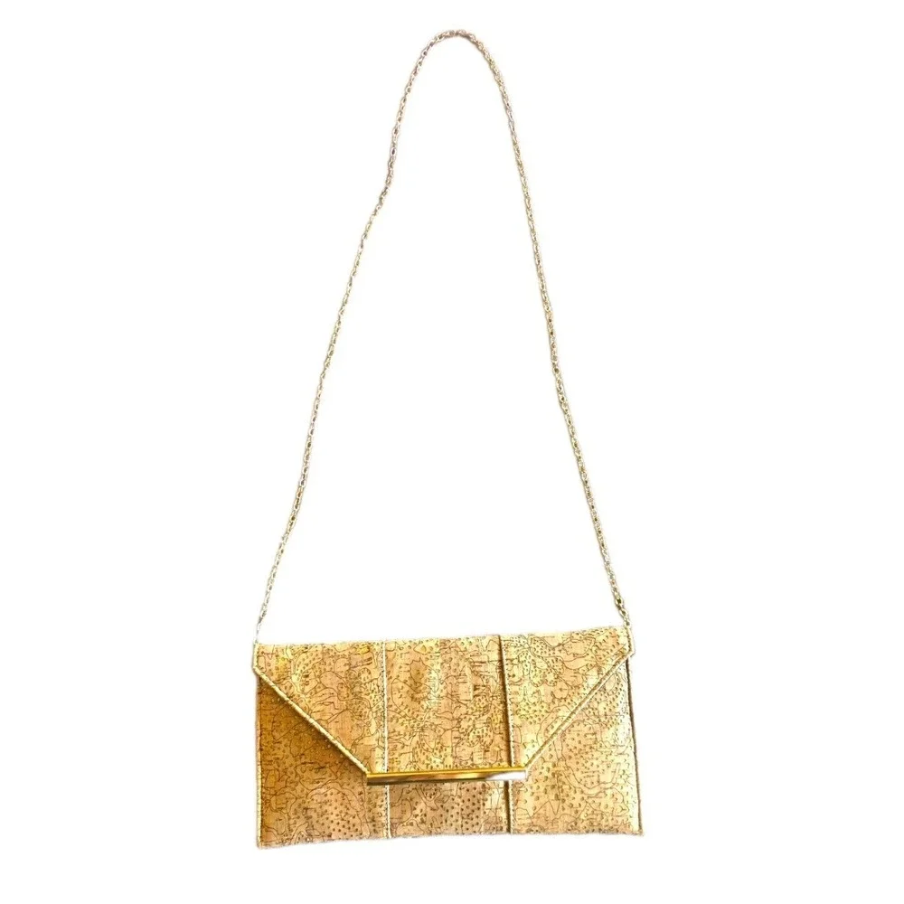 JNB Cork Envelope Clutch Chain Purse  Gold Metallic  Shoulder Crossbody Bag NWT